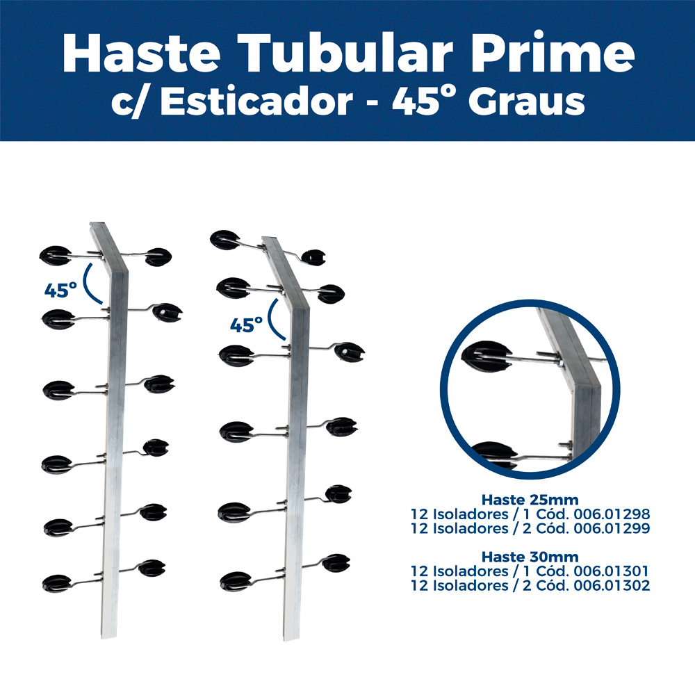 Varilla Tubular Prime 25mm 45º/2 con 12 aisladores Rienda + Gancho