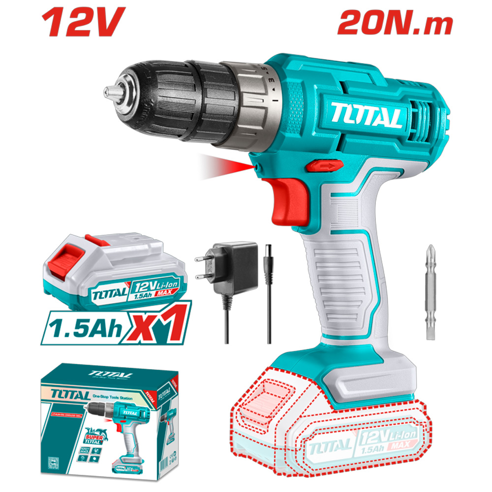 Taladro Atorn. a Batería 12V 20NM - BAT/CAR - TDLI1218 - TOTAL